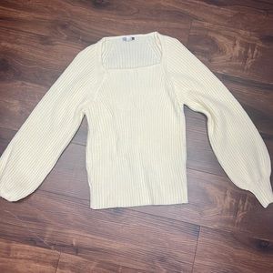 Square neck puffy sleeve sweater